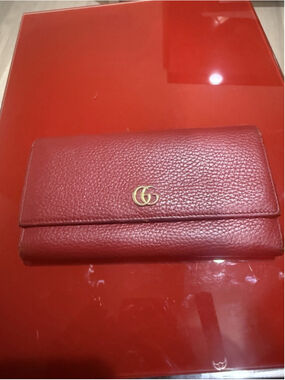 Gucci GG Marmont Continental Wallet Red Leather Gold Logo